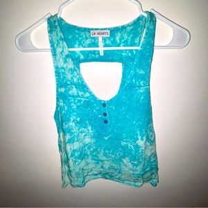 Pacsun LA Hearts Blue Bleached Tie Dye Pocket Tank Top with Keyhole Back